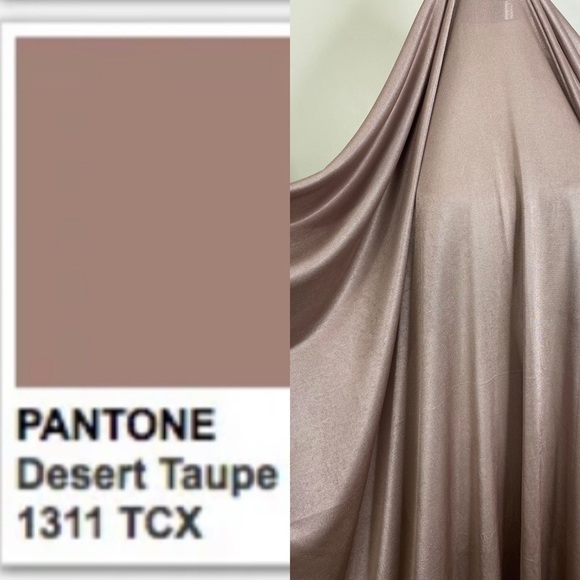 POLYESTER STRETCH KNIT DESSERT TAUPE COLOUR WITH SHEEN DISCO PARTY STYLE FABRIC - Picture 6 of 6